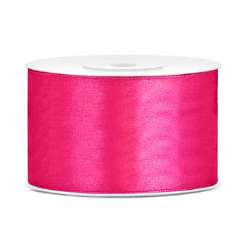1x Donker roze satijnlint rollen 3,8 cm x 25 meter cadeaulint verpakkingsmateriaal - Cadeaulinten