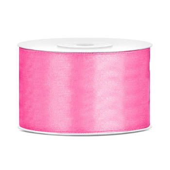 1x Roze satijnlint rollen 3,8 cm x 25 meter cadeaulint verpakkingsmateriaal - Cadeaulinten
