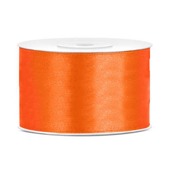 1x Oranje satijnlint rollen 3,8 cm x 25 meter cadeaulint verpakkingsmateriaal - Cadeaulinten