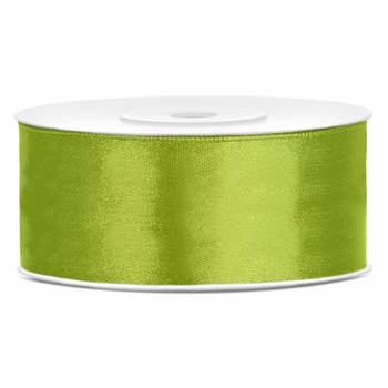 1x Appel groen satijnlint rol 2,5 cm x 25 meter cadeaulint verpakkingsmateriaal - Cadeaulinten