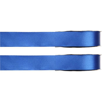 2x Blauwe satijnlint rollen 1 cm x 25 meter cadeaulint verpakkingsmateriaal - Cadeaulinten