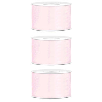 3x Licht poeder roze satijnlint rollen 3,8 cm x 25 meter cadeaulint verpakkingsmateriaal - Cadeaulinten