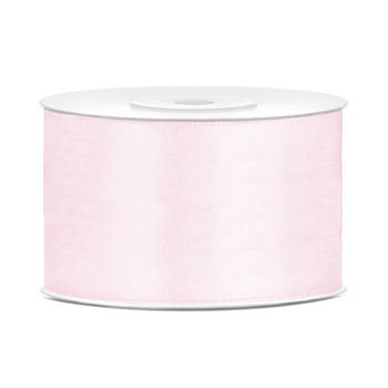 1x Licht poeder roze satijnlint rollen 3,8 cm x 25 meter cadeaulint verpakkingsmateriaal - Cadeaulinten