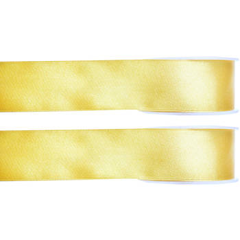 2x Gele satijnlint rollen 1,5 cm x 25 meter cadeaulint verpakkingsmateriaal - Cadeaulinten