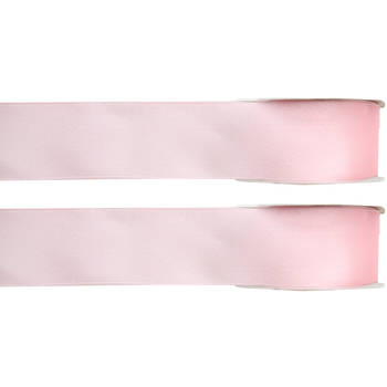 2x Roze satijnlint rollen 1,5 cm x 25 meter cadeaulint verpakkingsmateriaal - Cadeaulinten