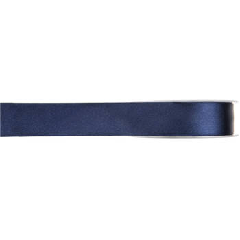 1x Navyblauwe satijnlint rollen 1 cm x 25 meter cadeaulint verpakkingsmateriaal - Cadeaulinten