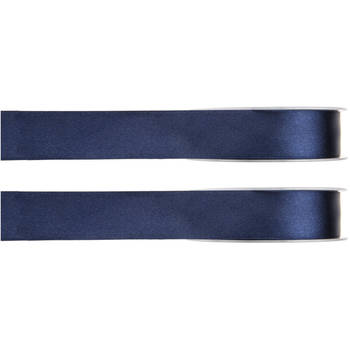 2x Navyblauwe satijnlint rollen 1 cm x 25 meter cadeaulint verpakkingsmateriaal - Cadeaulinten