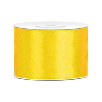 1x Gele satijnlint rollen 5 cm x 25 meter cadeaulint verpakkingsmateriaal - Cadeaulinten