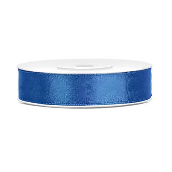 1x Kobaltblauwe satijnlint rollen 1,2 cm x 25 meter cadeaulint verpakkingsmateriaal - Cadeaulinten