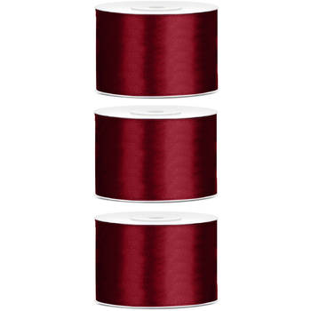 3x Bordeaux rode satijnlint rollen 5 cm x 25 meter cadeaulint verpakkingsmateriaal - Cadeaulinten