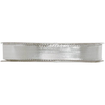 1x Zilveren satijnlinten metallic glans op rol 9 mm x 25 meter cadeaulint verpakkingsmateriaal - Cadeaulinten