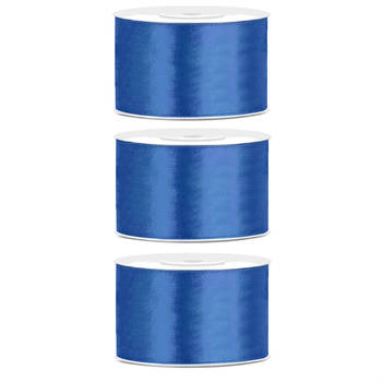 3x Marine blauwe satijnlint rollen 3,8 cm x 25 meter cadeaulint verpakkingsmateriaal - Cadeaulinten