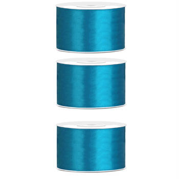 3x Turquoise satijnlint rollen 3,8 cm x 25 meter cadeaulint verpakkingsmateriaal - Cadeaulinten