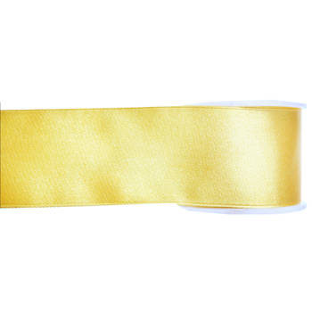 1x Gele satijnlint rollen 2,5 cm x 25 meter cadeaulint verpakkingsmateriaal - Cadeaulinten