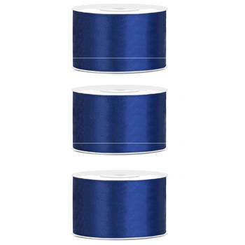 3x Koningsblauwe satijnlint rollen 3,8 cm x 25 meter cadeaulint verpakkingsmateriaal - Cadeaulinten
