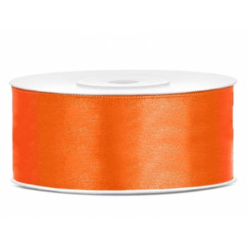 1x Oranje satijnlint rol 2,5 cm x 25 meter cadeaulint verpakkingsmateriaal - Cadeaulinten