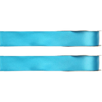 2x Turquoise satijnlint rollen 1 cm x 25 meter cadeaulint verpakkingsmateriaal - Cadeaulinten