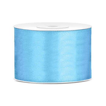 1x Lichtblauwe satijnlint rollen 5 cm x 25 meter cadeaulint verpakkingsmateriaal - Cadeaulinten