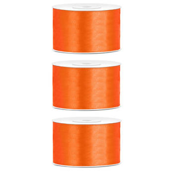 3x Oranje satijnlint rollen 3,8 cm x 25 meter cadeaulint verpakkingsmateriaal - Cadeaulinten