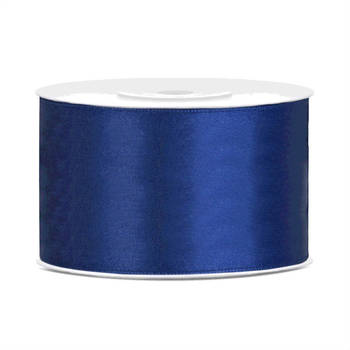 1x Marine blauwe satijnlint rollen 3,8 cm x 25 meter cadeaulint verpakkingsmateriaal - Cadeaulinten