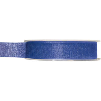 1x Kobaltblauwe organzalint rollen 1,5 cm x 20 meter cadeaulint verpakkingsmateriaal - Cadeaulinten