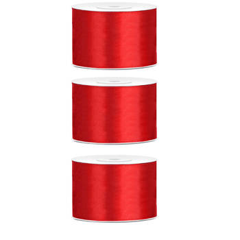 3x Rode satijnlint rollen 5 cm x 25 meter cadeaulint verpakkingsmateriaal - Cadeaulinten