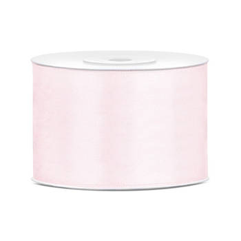 1x Poeder roze satijnlint rollen 5 cm x 25 meter cadeaulint verpakkingsmateriaal - Cadeaulinten