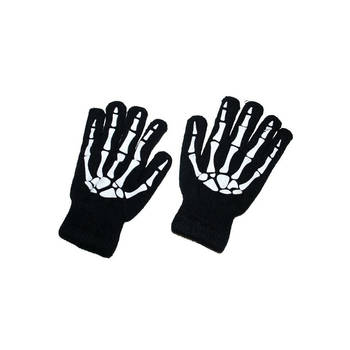 Halloween/Horror skeletten thema print verkleed handschoenen - zwart - volwassenen - one size - Verkleedhandschoenen