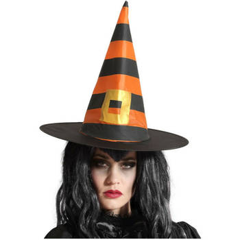 Halloween heksenhoed Stripes&nbsp; - one size - zwart/oranje - meisjes/dames - Verkleedhoofddeksels