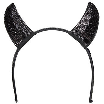 Halloween diadeem - duivel hoorntjes met pailletten - zwart - kunststof - Verkleedhoofddeksels