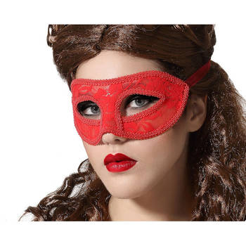 Verkleed oogmasker - rood - kant patroon - volwassenen - Halloween/gemaskerd bal - Verkleedmaskers