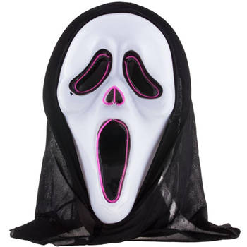 Halloween thema verkleed masker - Scream/Ghostface - volwassenen - met kap - met LED licht - Verkleedmaskers