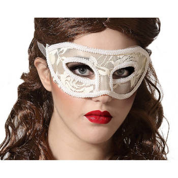 Verkleed oogmasker - wit - kant patroon - volwassenen - Halloween/gemaskerd bal - Verkleedmaskers