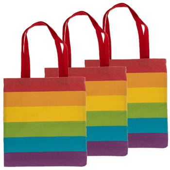 Draagtas - 5x - Pride/regenboog thema kleuren - katoen - 35 x 40 cm - Verkleedattributen