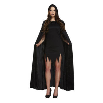 Halloween verkleed cape met capuchon - voor volwassenen - zwart - fluweel - Verkleedattributen