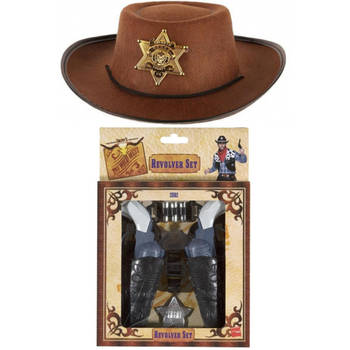 Kinder cowboy verkleed set - hoed met 2x pistolen - Verkleedattributen