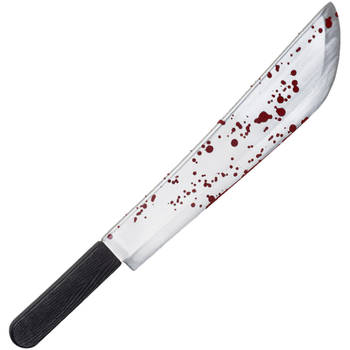 Grote machete/mes - plastic - 53 cm - Halloween/zombie killer verkleed wapens - met bloedspetters - Verkleedattributen