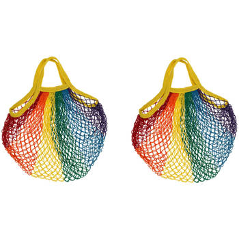 Draagtas - 2x - Pride/regenboog thema kleuren - katoen - 40 x 60 cm - Verkleedattributen