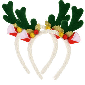 Christmas Decoration kerst haarband - 2x - rendier gewei - groen - Verkleedattributen
