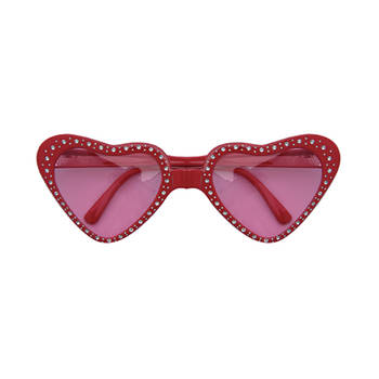 Hippie Flower Power Sixties hartjes glazen zonnebril rood - Verkleedbrillen