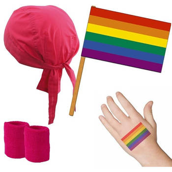 Gay Pride verkleed set roze/regenboog voor volwassenen - Verkleedattributen