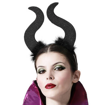 Halloween/horror verkleed diadeem/tiara - grote duivel hoornsA - kunststof - dames/meisjes - Verkleedhoofddeksels
