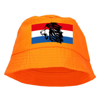 Oranje supporter / Koningsdag vissershoedje met Hollandse vlag en leeuw - Verkleedhoofddeksels