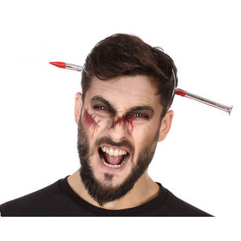 Halloween/horror verkleed hoofdband - dikke pech - spijker door je hoofd - kunststof - Verkleedhoofddeksels