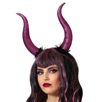 Halloween/horror verkleed diadeem/tiara - grote duivel hoorns&nbsp;- kunststof - dames/meisjes - Verkleedhoofddeksels