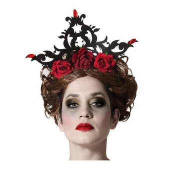 Halloween/horror verkleed kroon met rozen - vampier/dark queen - kunststof - dames/meisjes - Verkleedhoofddeksels