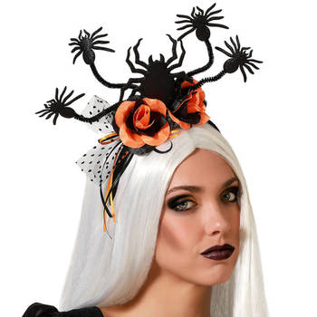 Halloween/horror verkleed diadeem/tiara - spinnen en bloemen&nbsp;- kunststof - dames/meisjes - Verkleedhoofddeksels