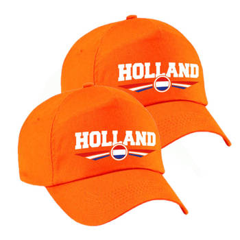 2x stuks nederland / Holland landen pet / baseball cap oranje voor kinderen - Verkleedhoofddeksels