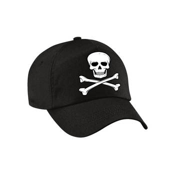 Carnaval verkleed piraten pet / cap doodskop zwart voor meisjes en jongens - Verkleedhoofddeksels