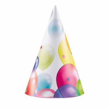 16x Feestelijke hoedjes met ballonnen opdruk karton - Verkleedhoofddeksels